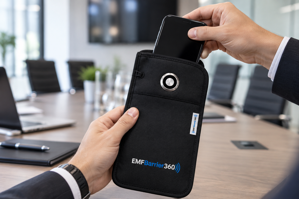Place smartphone inside EMFBarrier360 pouch